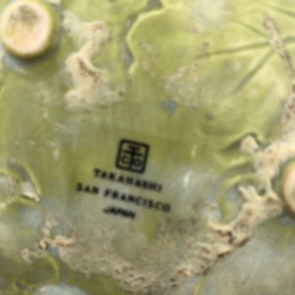 Takahashi San Francisco Porcelain Hand Painted Bowl Oak Leaves Acorns Green 6" - Picture 8 of 12